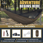 Onewind 11ft Camping Hammock with Mosquito Net and Adjustable Ridgeline, Lightweight Portable Double Hammock with Tree Straps and Bug Net, Ideal for Camping, Hiking, Backpacking, Coyote Brown