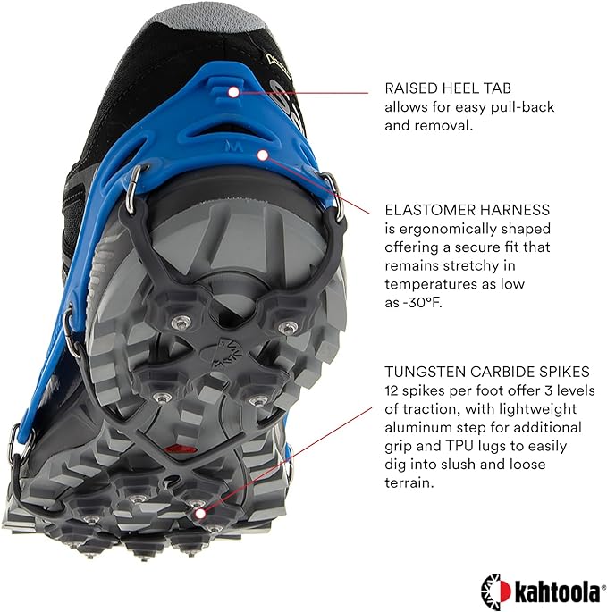 Kahtoola EXOspikes Footwear Traction for Winter Hiking & Running in Snow, Ice & Rocky Terrain