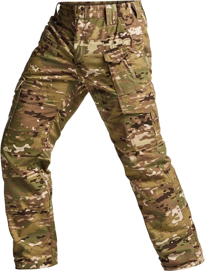 CQR Men's Flex Ripstop Tactical Pants, Water Resistant Stretch Cargo Pants, Lightweight EDC Hiking Work Pants