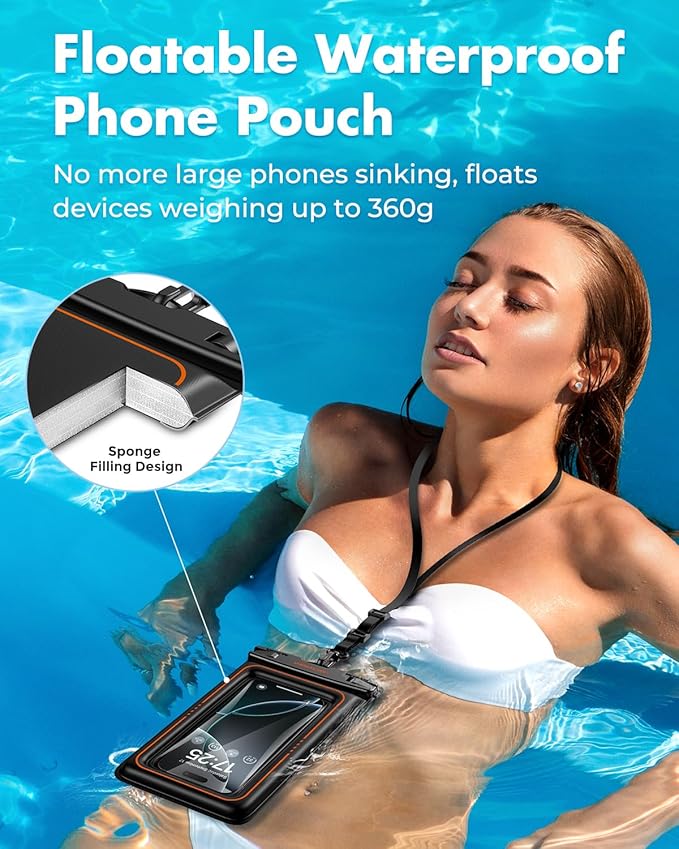 UNBREAKcable Floating Waterproof Phone Pouch 2 Pack, IPX8 Waterproof Phone Case Dry Bag Kayak/Beach/Cruise Travel Essentials, Water Proof Pouch for iPhone 17 16 15 Pro Max, Samsung S25 Ultra S24-7"