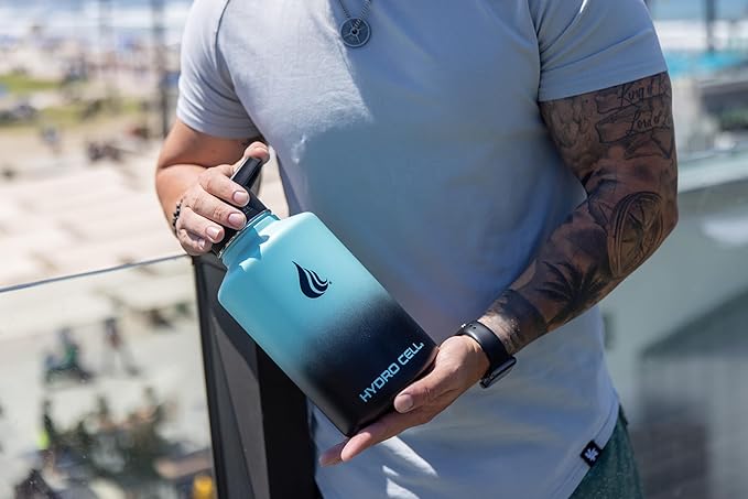 HYDRO CELL Stainless Steel Insulated Water Bottle with Straw - For Cold & Hot Drinks - Metal Vacuum Flask with Screw Cap and Modern Leakproof Sport Thermos for Adults (Teal/Black 64oz)