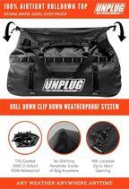 UNPLUG Ultimate Adventure Bag | 1680D Heavy Duty Waterproof Bag | Large Travel Duffle Bag which can be Used for Camping, Motorcycling, Boating, or Hunting