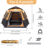 Hewolf 2/3/4 Person Camping Tent - Instant Pop Up Waterproof 2 Doors Tent with Easy Setup | 3-Season Hexagonal Dome Design for Family, Hiking & Traveling