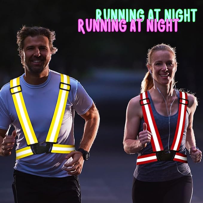 Macarrie 30 Pcs Reflective Running Vest Multicolor Adjustable High Visible Reflective Vests for Men Women Bulk Night Running Walking Jogging Cycling Outdoor Activity