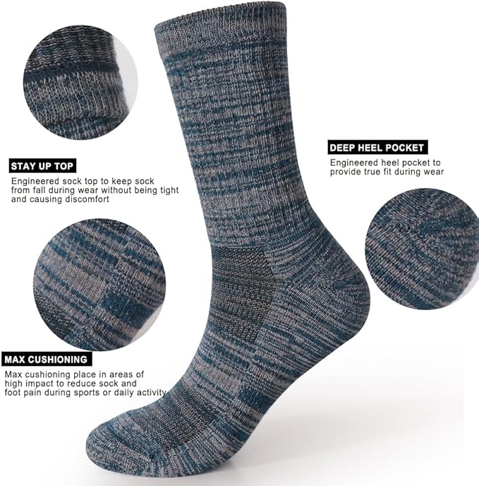 EnerWear 4 Pack Women's Merino Wool Outdoor Hiking Trail Crew Sock