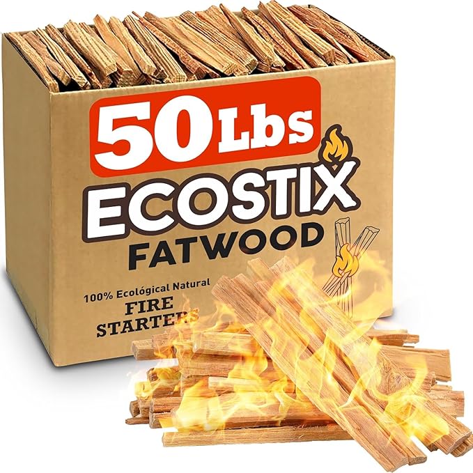 Eco-Stix Fatwood Fire Starter Kindling Firewood Sticks – 100% Organic – Firestarter for Wood Stoves, Fireplaces, Campfires, Bonfires, 50 Pounds