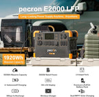 pecron Portable Power Station E2000LFP, 1920Wh Power Station 5X2000W AC Outlets, LiFePO4 Battery Backup Expandable to 8064Wh, 1200W Max Solar Input Solar Generator for Home, Camping, RV, Emergency