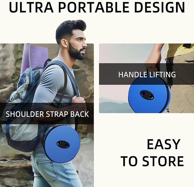 Upgraded Collapsible Stool - Adjustable Height (2.3"-17.3") -Second Fold, Portable Heavy Duty Folding Stool for Adults, 600lb Capacity - Compact to-Go Camping, Fishing, Outdoor Seat (Black)