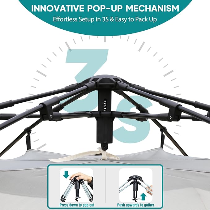 Chihee Camping Tents Pop up Easy Setup 2-Person Instant Tent Outdoor Shelter Stand-up Tent Square Family Cabin with Mesh Windows External Rainfly Carry Bag Portable Spacious Ventilation Beach Travel