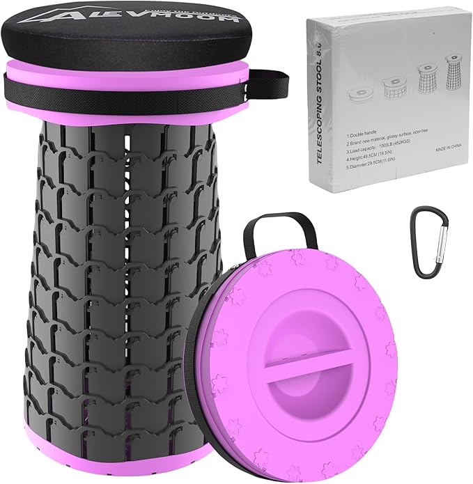 ALEVMOOM 2025 Upgraded XXL Collapsible Stool with Cushion 19.7",1000lbs Max Weight,Wider & Taller Pop Up Seat, Heavy Duty Portable Retractable Folding Chair or Travel Foot Rest for Camping & Outdoors