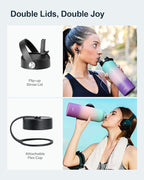 BUZIO 40oz Insulated Water Bottle, Stainless Steel Double Wall Water Flask (Cold for 48 Hrs) Leak Proof Sports Bottles Jug with Straw Lid and Flex Cap Metal Canteen for Gym Travel Camping, Hydrangea