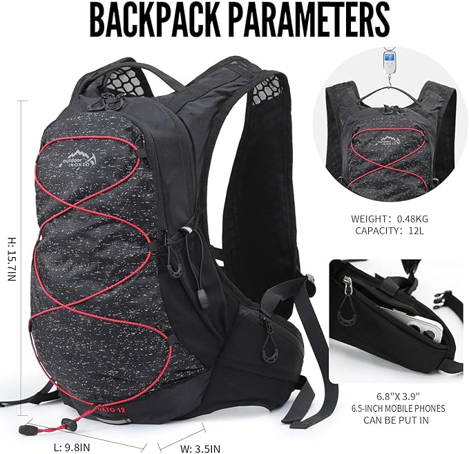 Hydration Pack Backpack, Lightweight Water Backpack with 2L Leakproof Hydration Bladder Daypack for Men Women,Running Hydration Vest for Outdoor Trail