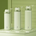 40 oz Insulated Water Bottle with Straw: Meoky Stainless Steel Metal Water Bottle with 2-in-1 Lid - Leak Proof, Cold for 24 Hours, Protective Silicone Base, BPA-Free for Sports Gym, Sage