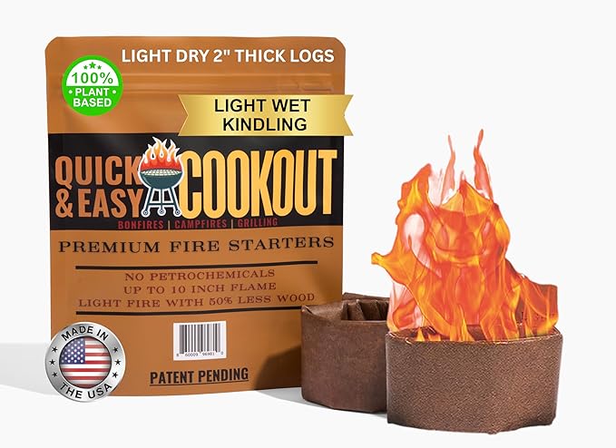 Get a Fully Lit Fire in Just 6-8 Minutes with No Kindling! Lights Wet/Frozen Wood | Plant-Based Fuels Only, Ideal for Cooking. One Starter Per Fire/BBQ. for Campfires, Fire Pit, Grilling, Bonfires