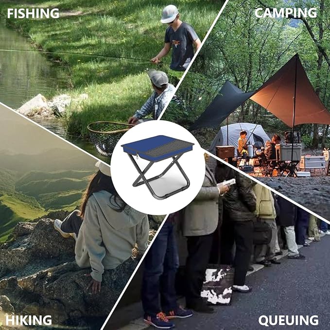 Portable Ultralight Travel Stool Camping Chair Fishing Stool - Gray Carbon Steel and Keychain, Handbag Style Pocket Foldable