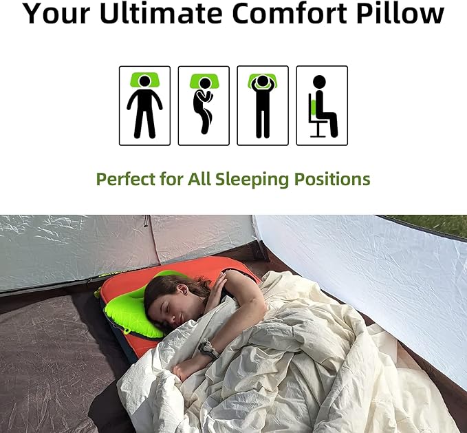 Camping Pillow - Inflatable Pillow - Travel Pillows for Backpacking & Airplane, Lumbar Support 2.0 Blow Up Pillows, Ultralight Compressible, Comfortable, Ergonomic Pillow