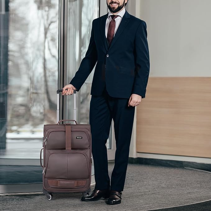 Hanke Luggage Sets 2 Piece Softside Expandable Luggage With Spinner Wheels TSA Lock,Travel Luggage Rolling Suitcase Checked Luggage Coffee(20/28)