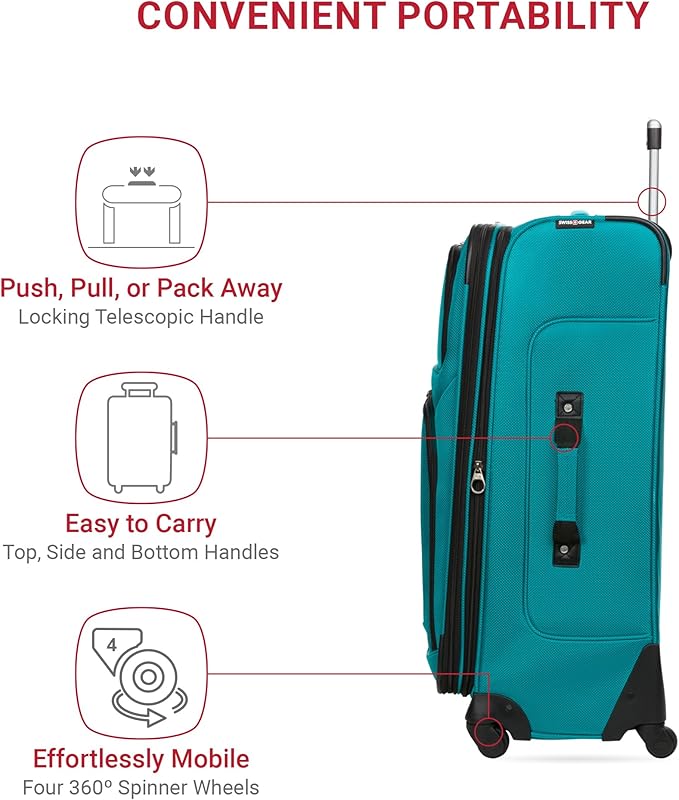SwissGear Sion Softside Expandable Luggage, Teal, Checked-Large 29-Inch