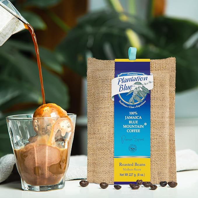 Plantation Blue 100% Blue Mountain Coffee Medium Roast Whole Beans from Jamaica (8oz)