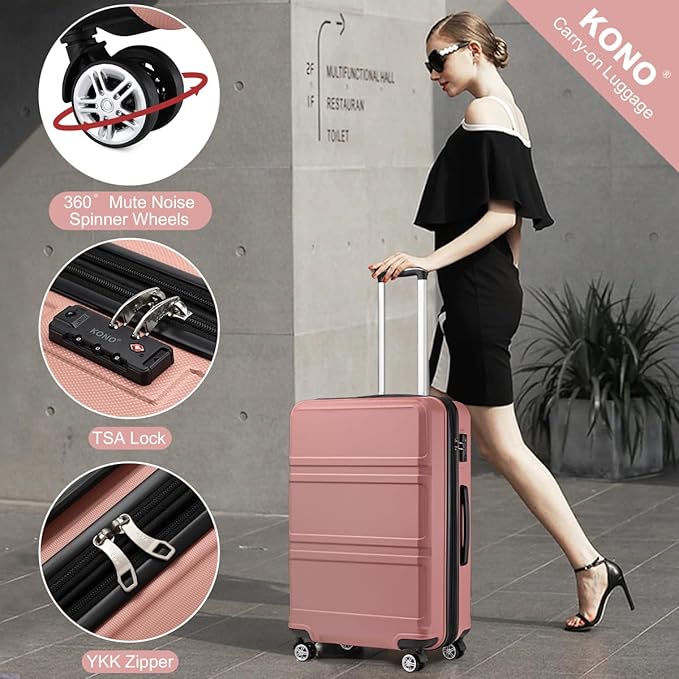 Kono 28 Inch Luggage Expandable Suitcase Lightweight with Spinner Wheels TSA Lock Hardside Large Checked Luggage Durable Rolling Suitcase Nude/Rose Pink