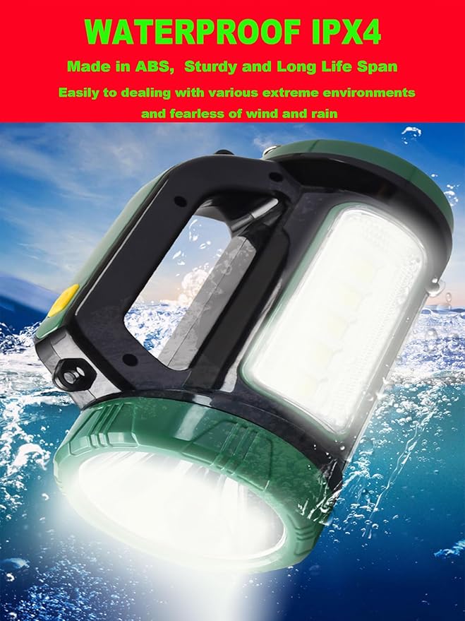 Solar Rechargeable LED Searchlight Spotlights, Super Bright 10000LM Handheld Spotlight Lantern, Multifunctional LED Lamp Camping Work Light, 6 Light Modes, IPX4 Waterproof