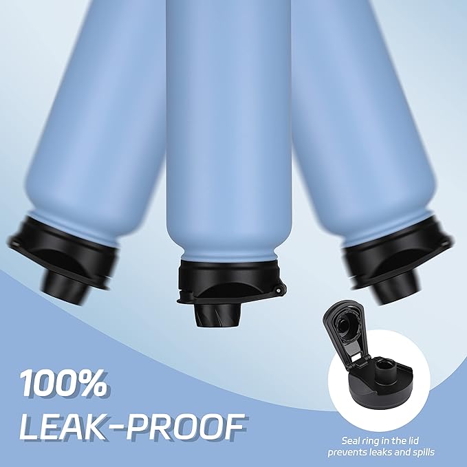 HASLE OUTFITTERS 32 oz Insulated Water Bottle Stainless Steel Double Walled Vacuum Sports Water Bottle with 2 Lids (Straw and Spout Lid) for Gym Camping Hiking(Blue,8)