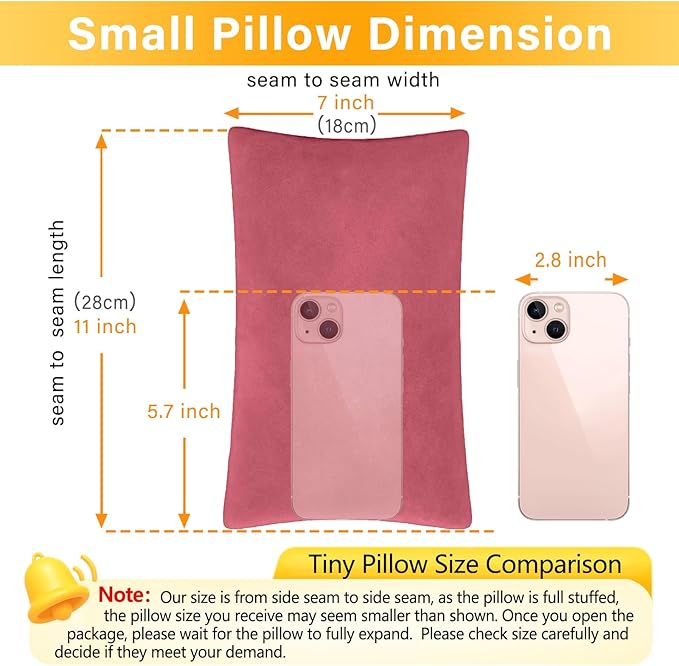 2 Pack Small Pillow, Memory Foam Mini Pillow 11 X 7 Inches for Travel, Sleeping, Nap and Neck, Knee, Lumbar Support, Tiny Cushion for Pet, Dogs (Red)