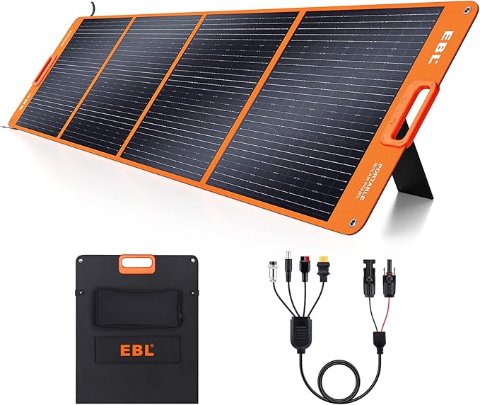 EBL 200W Portable Solar Panel for Power Station, Waterproof IP65 Foldable Solar Panel with MC-4 Anderson Output Connector for RV, Camping, Blackout
