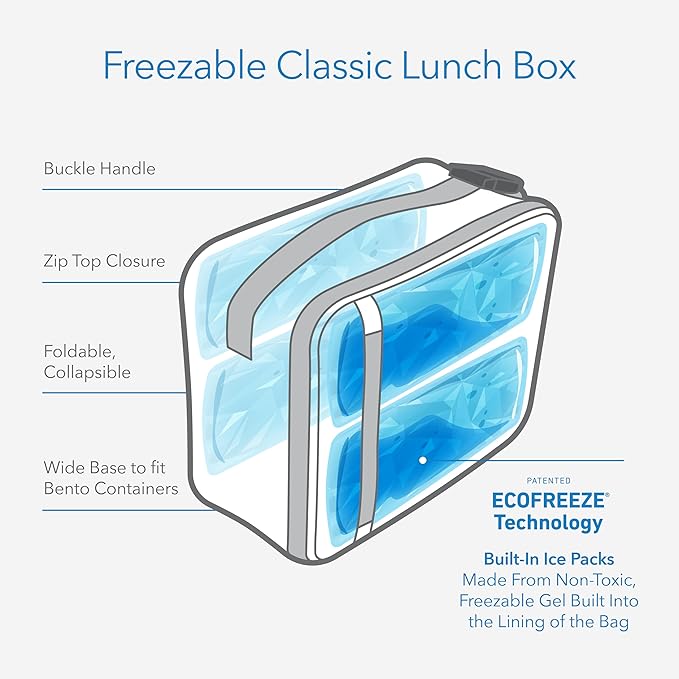 PackIt(R) Freezable Classic Lunch Box, Teal, Built with EcoFreeze(R) Technology, Collapsible, Reusable, Zip Closure With Zip Front Pocket and Buckle Handle, Designed for Fresh Lunch On the Go