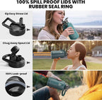 Insulated Water Bottle 64 oz, Triple Wall Vacuum Stainless Steel (Cold for 48 Hrs), Leak Proof & Non-BPA, Half Gallon Water Flask Jug with Paracord Handle & Straw Spout Lids, Dark Green