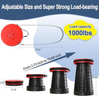 ALEVMOOM 2025 Upgraded XXL 19.7" Collapsible Stool with Cushion, 1000lbs Max Weight Heavy Duty Portable Telescoping Stool, Retractable Seat Folding Chair for Camping Fishing Hiking(Red-XXL)