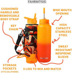 40 Oz Water Bottle with Strap Stainless Steel Sports Water Bottle with 3 Lids (Straw, Chug and Flip Lid) Insulated Leak Proof Metal Jug for Men & Women - Orange Fusion (Pattern)