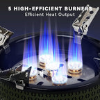 ONLYFIRE Portable Camping Gas Stove with Storage Bag & Foldable Brackets, 5 Burners Camp Stove 3 Fuels Adapters, Propane Stove for Outdoor Cooking Picnic Camping Backpacking Hiking, Green GS344
