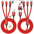 Multi Charging Cable, (2 Pack 4FT) Multi USB Charger Cable 3 in 1 Charging Nylon Braided Charging Cord with Type-C, Micro USB, IP Port for Most Phones/iPhones/Tablets, Red