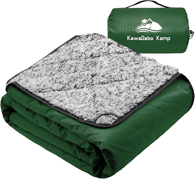 Sherpa Warm Outdoor Camping Blanket - Waterproof Stadium Blanket for Cold Weather, Camp, Sports Mom and Concert - Camping Quilt 80" X 58" (Green)