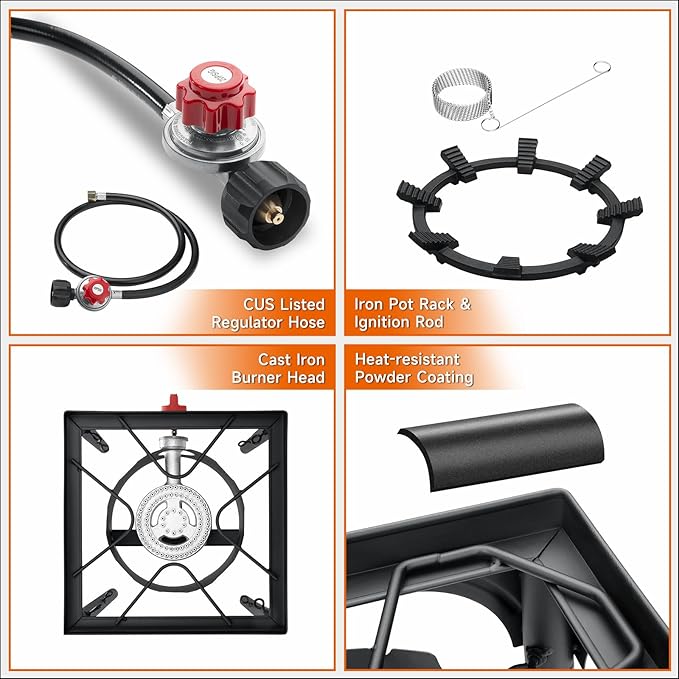 SKOK 1 Burner Propane Stove - Portable Camping Stove with 75,000 High Efficiency Propane Burner，Outdoor Stove for Camping, Backyard, Picnic