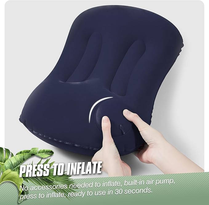 2-Pack Inflatable Camping Pillow, Portable Travel Pillow for Sleeping, Lightweight Compact Inflatable Pillows for Beach, Hiking, Backpacking, Airplane Travel, Press-to-Inflate (Navy Blue)