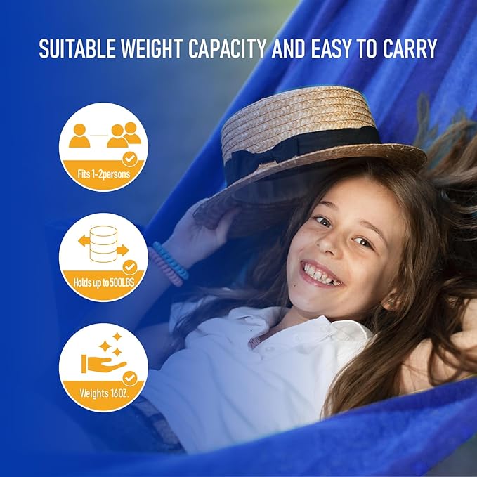 Camping Hammock Lightweight, Portable Hammocks with Tree Straps, Travel Swing Nylon Camp Hammocks for Adult Kids, Outdoor Essentials for Hiking Beach Backpacking