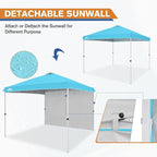 EAGLE PEAK Pop Up Canopy Tent with 1 Sidewall, Easy Setup Event Tent, Outdoor Sun Shade, Wheeled Carry Bag, Stakes and Guy Ropes, Instant Canopy 10x10, Light Blue