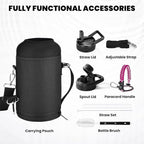 Insulated Water Bottle 64 oz, Triple Wall Vacuum Stainless Steel (Cold for 48 Hrs), Leak Proof & Non-BPA, Half Gallon Water Flask Jug with Paracord Handle & Straw Spout Lids, Ombre Pink