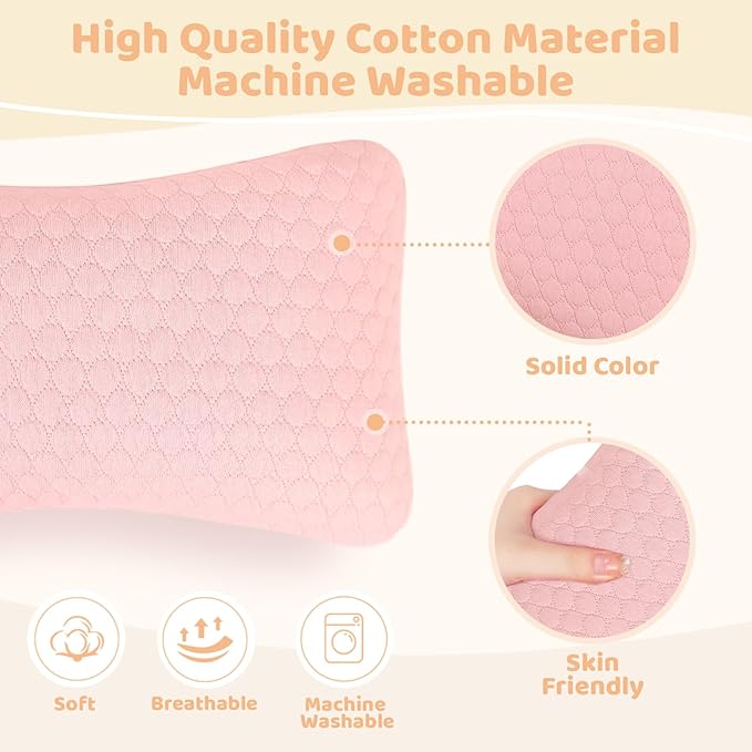 vocheer Small Pillows for Sleeping, 11"x 7" Mini Travel Pillow, Tiny Pillows for Neck, Wrist, Lumbar and Knee, Pets Pillow, Cotton, Machine Washable,Pink-2PC