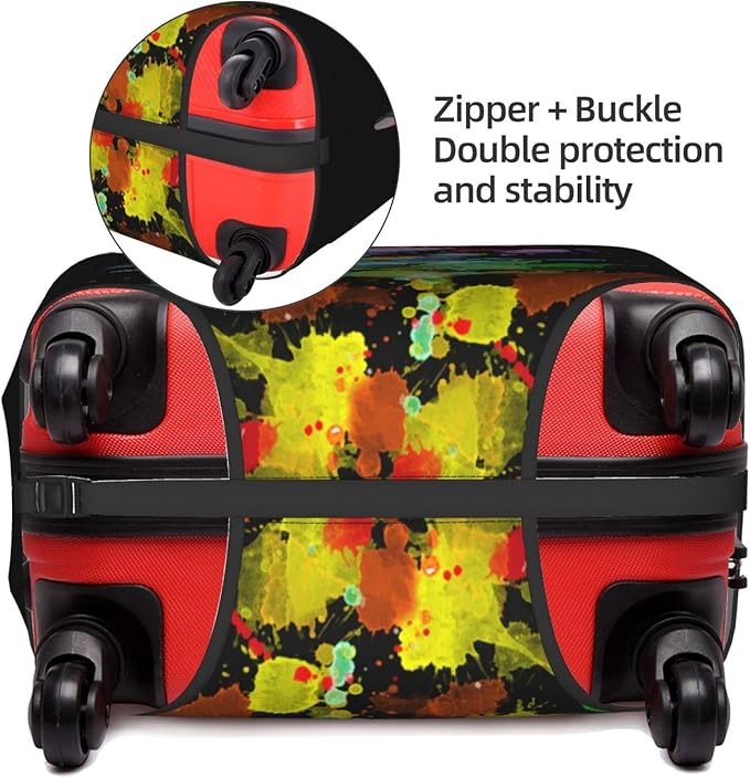 Travel Luggage Cover Suitcase Protector, Colorful Rainbow Paint Splatter Washable Elastic Stretch Anti-scratch Travel Suitcase Sleeve with Concealed Zipper for Wheeled Suitcase Fits 22-24 Inch Luggage