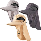 Cuffbow 3 Pcs Sun Hat for Men Women with Neck Flap Breathable Wide Brim Bucket Hat UV Protection UPF 50+ Fishing Hiking