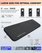 KingCamp Self Inflating Sleeping Pad, R 7.9 Air & Foam Sleeping Pad for Camping All Seasons, 3" Thick Single Camping Mattress for Camp Tent Outdoor Car, PVC Free (Black)