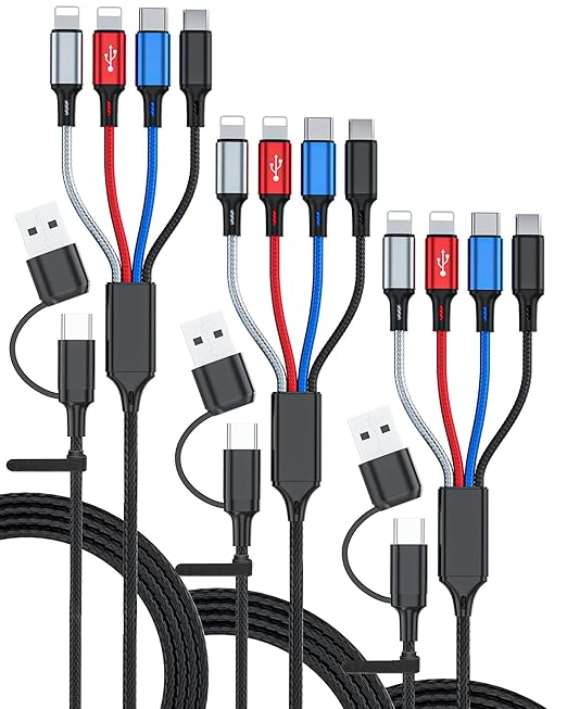 seynli (3-Pack) 6-in-1 Multi Charging Cable 6ft, Charging Cables for Multiple Devices, Compatible with Three Types Ports, USB-C, Micro USB - Multi End Charging Cable Supports 2.4A Fast Charging