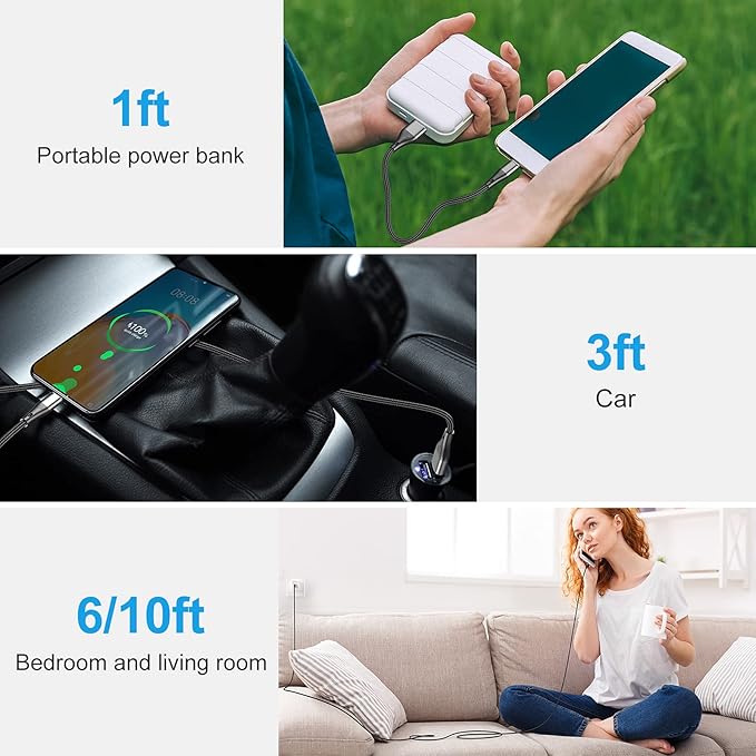 Short USB Type C Cable,3pack 1ft Premium Nylon Braided Fast Charging 3A Rapid Charger Quick Cord,Type C to A Cable Compatible for Samsung Galaxy S21 S20 S10 S9 S8 Plus,Note 20 10 9 8, LG V50 V40 G8 G7