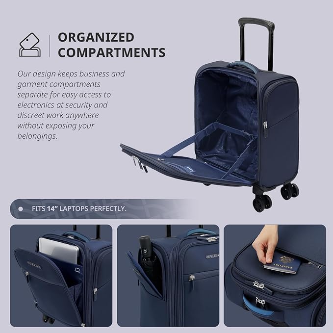 Verage Underseat Carry On Luggage with Wheels & USB Port,14 inch Wheeled Spinner Carry-on Luggages Bags for Airlines, Lightweight Overnight Suitcase for Men Women (14-Inch Compact Underseat Pro)