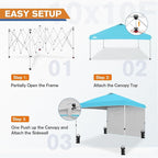 EAGLE PEAK Pop Up Canopy Tent with 1 Sidewall, Easy Setup Event Tent, Outdoor Sun Shade, Wheeled Carry Bag, Stakes and Guy Ropes, Instant Canopy 10x10, Light Blue