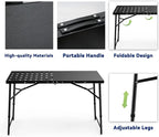 Skyflame Folding Camping Table with Adjustable Height Legs, Black Metal Portable Outdoor Grill Stand Table with Handle for BBQ, Grilling, Camping Trip, RV, Picnic, Backyards, Tailgating