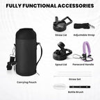 Insulated Water Bottle 32 oz, Triple Wall Vacuum Stainless Steel (Cold for 48 Hrs), Leak Proof & Non-BPA, Modern Water Flask Jug with Paracord Handle & Straw Spout Lids, Lilac